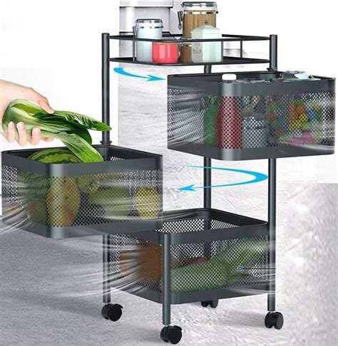 Craftbin 3-Tier Fruit and Vegetable Trolley Kitchen Rotating Rack Onion ...