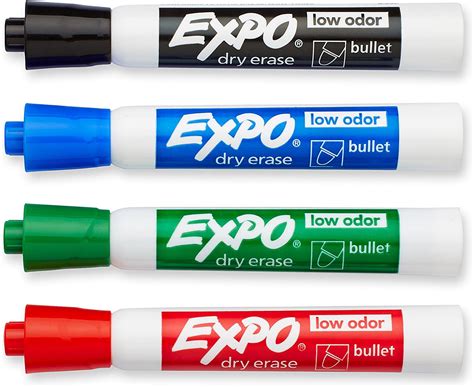 Amazon.com : EXPO 82074 Low-Odor Dry Erase Markers, Bullet Tip, 4 ...