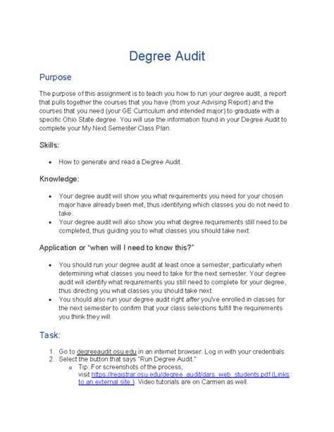 Degree Audit Worksheet - Degree Audit Purpose The purpose of this ...