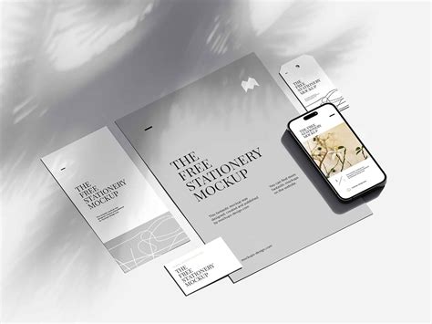 Clean Stationery Mockup with Shadows Overlay (PSD)