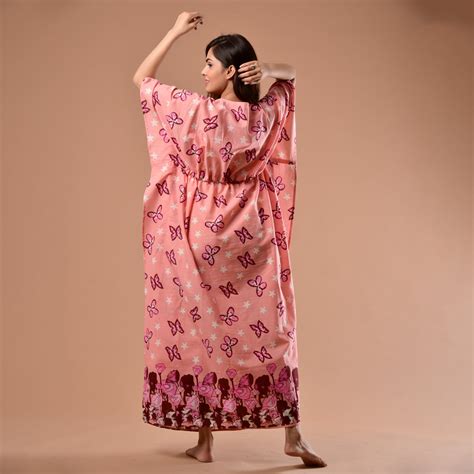 Peach Butterfly Long Kaftan – Fashiana