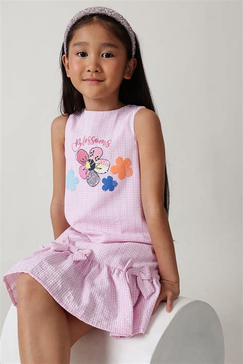 Buy Girls Pink A-Line Sleeveless Textured Dress by One Friday | One Friday
