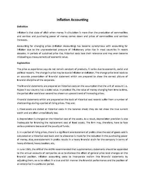 Inflation Accounting: Lecture Notes on Concepts and Objectives - Studocu