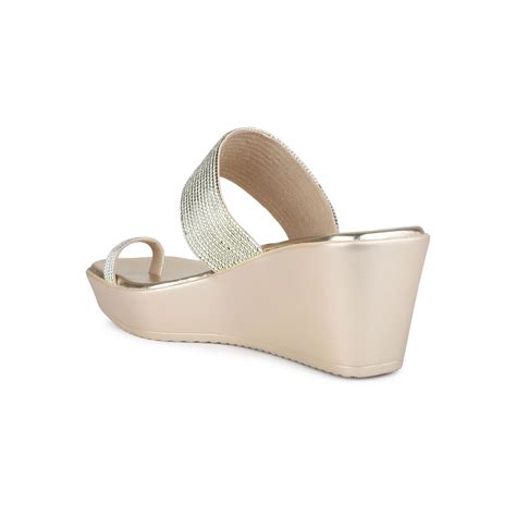 Buy Inc.5 Women Golden Party Wear Solid One Toe Wedges Online