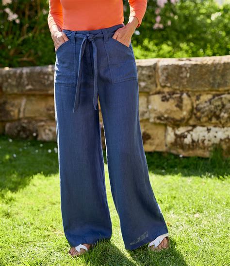 Indigo 100% Linen | Womens Wide Leg Linen Trousers