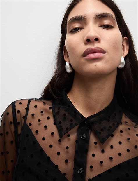 Buy Sheer Polka Dot Collared Shirt at Marks & Spencer