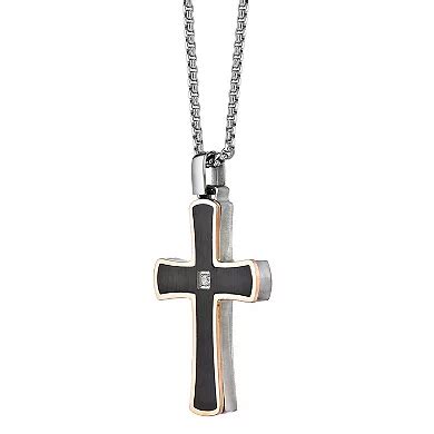 LYNX Men's Two Tone Stainless Steel Cubic Zirconia Cross Pendant Necklace