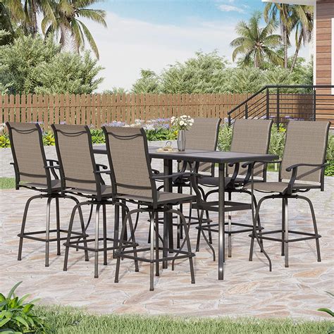 PHI VILLA Patio Bar Table, Outdoor Bar Height Bistro Table with Wooden ...