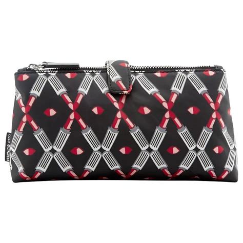 Lulu Guinness Lipstick Lattice Double Makeup Bag, Black/Silver