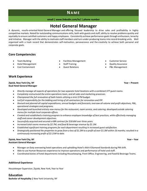 Hotel General Manager Resume Example, Tips & Tricks | ZipJob