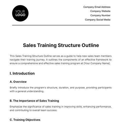 Free Sales Training Structure Outline Template to Edit Online