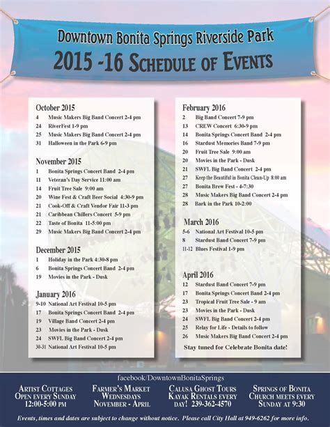 Downtown Bonita Springs Riverside Park Calendar 2015-2016 Things to Do