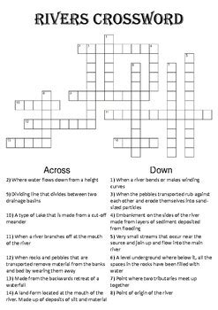 Geography Crossword Puzzle: Rivers by Gamify Education | TPT