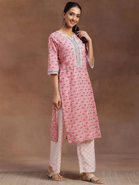 Buy Peach Printed Cotton Straight Kurta With Palazzos Online at Rs.849 ...