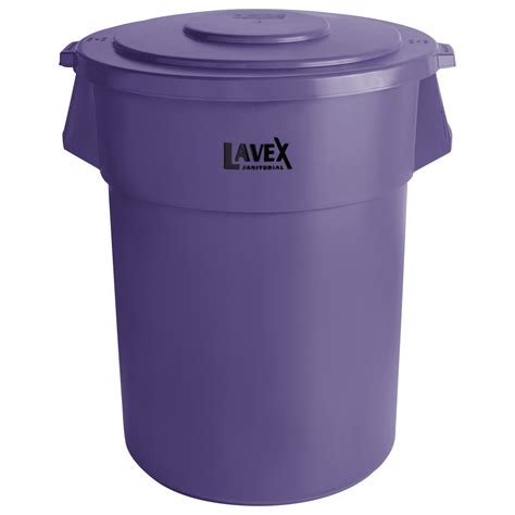 Lavex Janitorial 55 Gallon Purple Round Commercial Trash Can and Lid