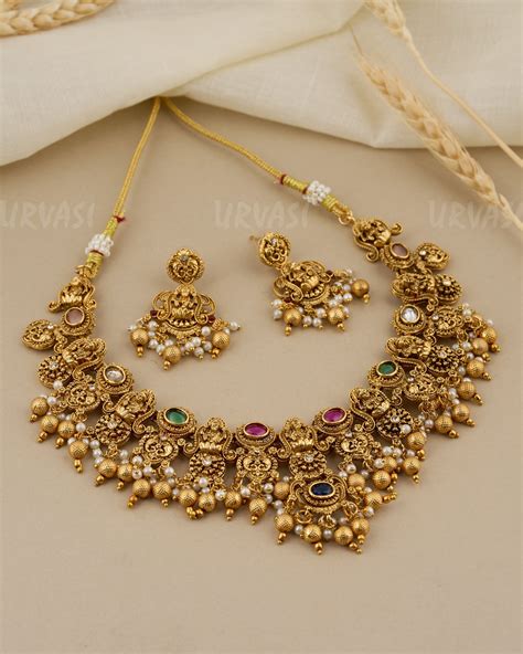 Gold Toned Lakshmi Elephant Motif Pearl Necklace 039 – URVASI LADIES ...