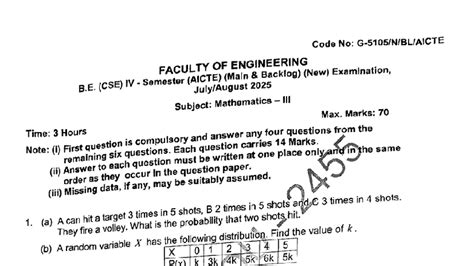 B.E. (CSE) IV Sem Mathematics Exam Notes - Aug 2025 - Studocu