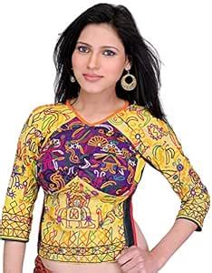 Exotic India Yellow and Purple Antiquated Backless Choli from Kutch wit ...