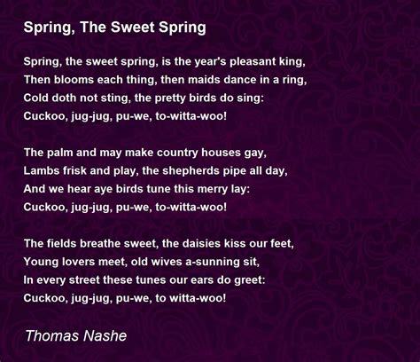 Spring, The Sweet Spring Poem by Thomas Nashe - Poem Hunter