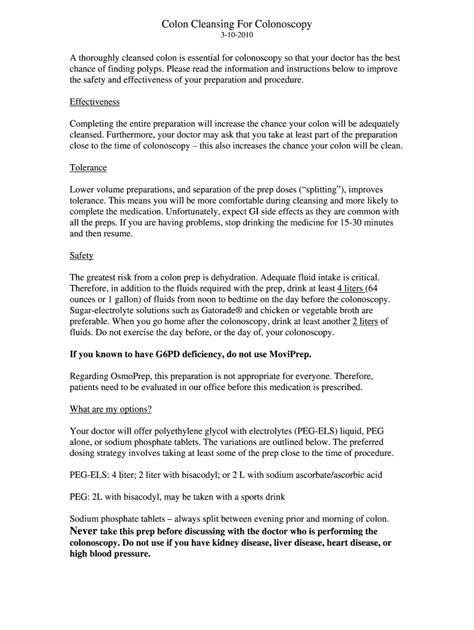 Colonoscopy Preparation Instructions - Blank Fillable Template | Fill ...