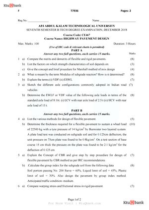 Highway Pavement Design S7 CE B.Tech May 2019 - ktu qbank - F G1155 ...