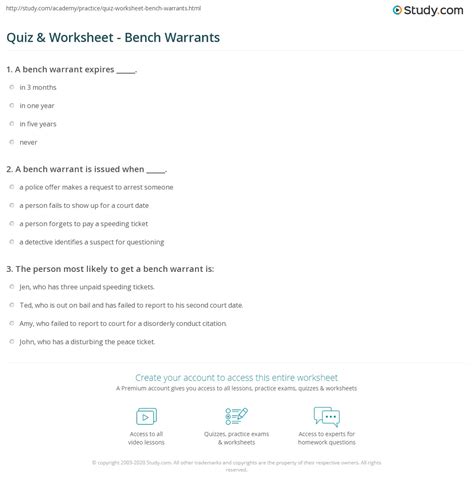 Quiz & Worksheet - Bench Warrants | Study.com