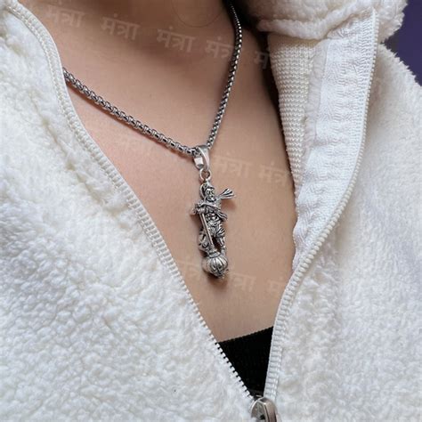 Hanumanji With Gada Necklace - Silver Plated – Mantraa