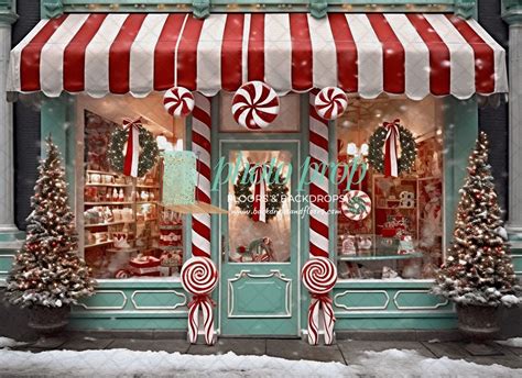 Peppermint Christmas Candy Shop Photography Backdrop - Red, Green ...