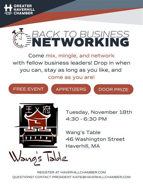 Back to Business Networking: Wang's Table – Greater Haverhill Chamber