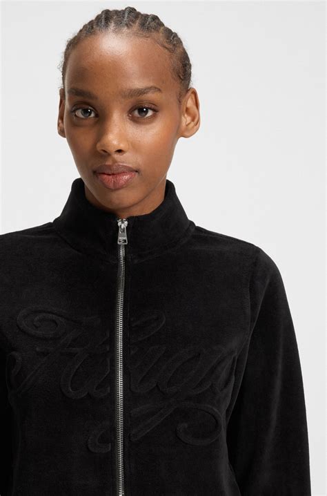 HUGO - Logo-embossed zip-up sweatshirt in a cotton blend - Black