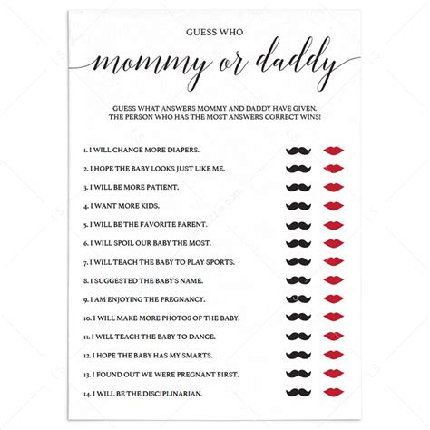 Co-ed baby shower game template Mommy or Daddy | Instant download ...