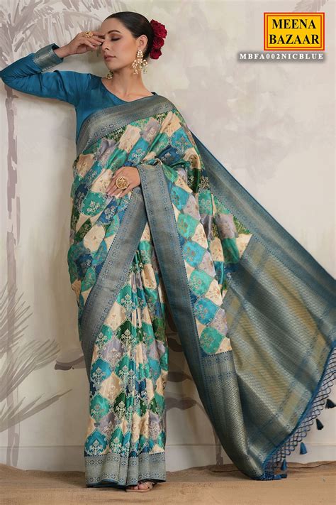 Blue Silk Zari Woven Saree With Tassels – Meena Bazaar