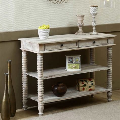 Amek Wooden Console Table (White Distress) – Furnweave