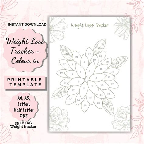 Weight Loss Tracker Printable 35 Lb/kg, Weight Loss Chart Motivational ...