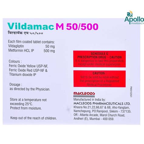 Vildamac M 50/500 Tablet 15's Price, Uses, Side Effects, Composition ...