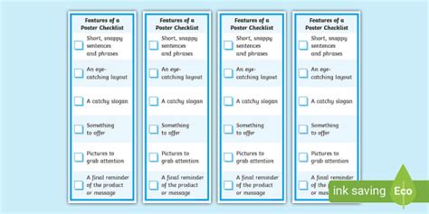 Features of a Poster Checklist Bookmark