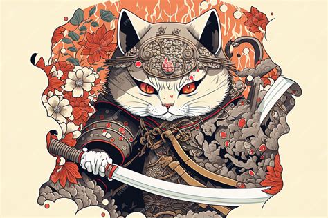 Premium AI Image | Japanese fortunate cat or samurai neko illustrated