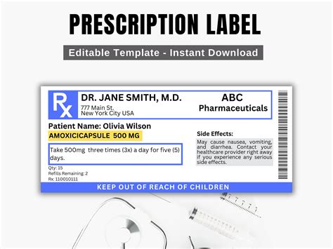 Prescription Label Template, Editable Medicine Label, Pill Bottle Label ...