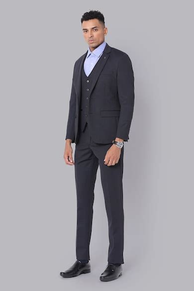 Buy Men Navy Textured Ultra Slim Fit Formal Four Piece Suit Online ...