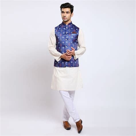 Awadhshree Satin Printed Nehru Jacket Blue – Mentoos