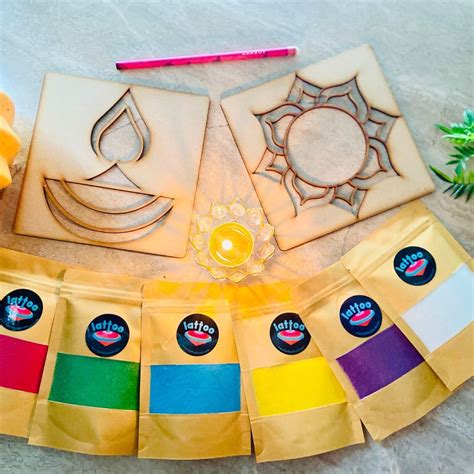 Buy Lattooland Organic Rangoli Kit | 6 Colors of Rangoli | 2 Wooden ...