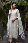 Buy White Kurta Chanderi Pant Cotton And Dupatta Chiffon Embroidered ...