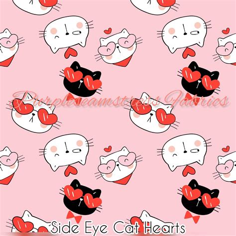 Side Eye Cat Hearts – Fabric – Purpleseamstress Fabric