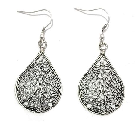 athizay Office wear Earrings Black Silver Finish Brass Metal Antique ...