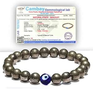 Buy GEMSJI Certified Pyrite Stone Evil Eye Bracelet, Healing/Gifts ...