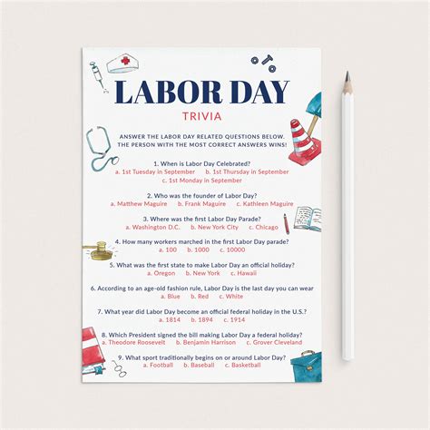 Labor Day Trivia with Answer Key Printable | Labor Day Quiz for all ...