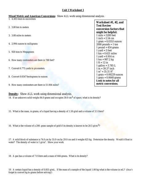 Image result for Dimensional Analysis Worksheet with Answer Key