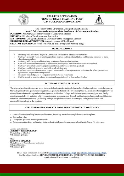 Call for Applications: Full-time Assistant/Associate Professor of Curriculum Studies – College ...