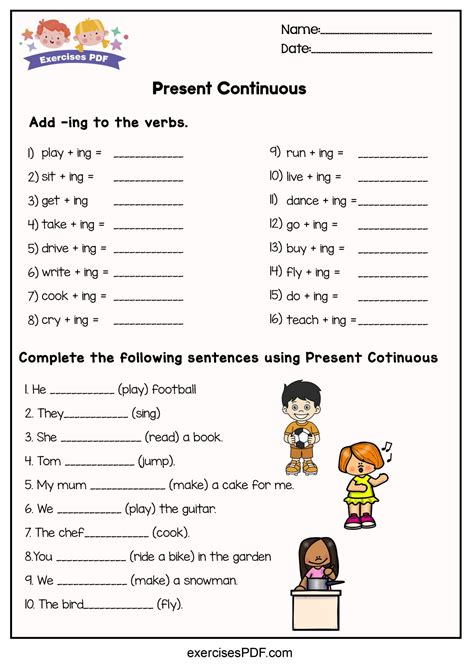 Add -ing to the verbs - Exercises PDF | Verb worksheets, Ing words ...