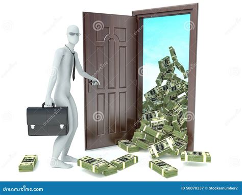 3d Man and Door with Money. Concept of Wealth Stock Illustration ...